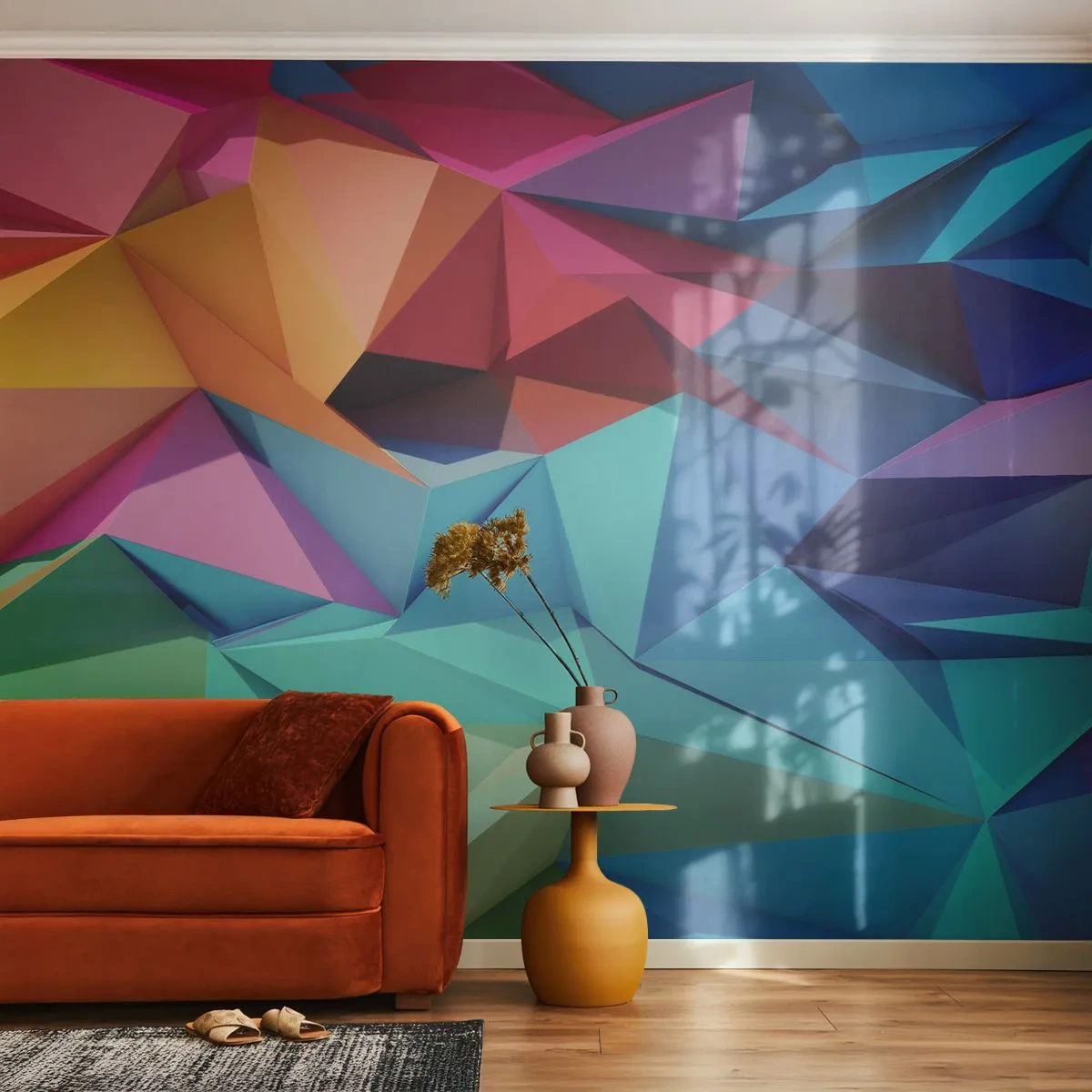 Tapet Autoadeziv Deluxe Sticker - Origami de curcubeu - Abstracția, 3D, Grafică - 250x175 cm