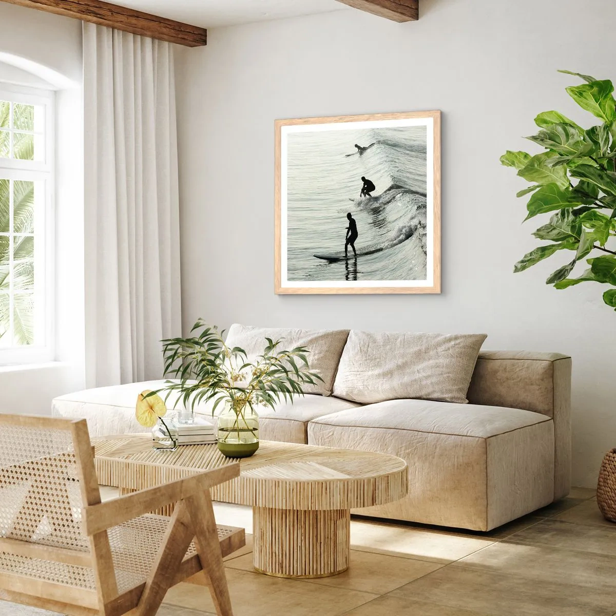 Poster în ramă de stejar deschis - Pentru a întâmpina valul - 60x60 cm