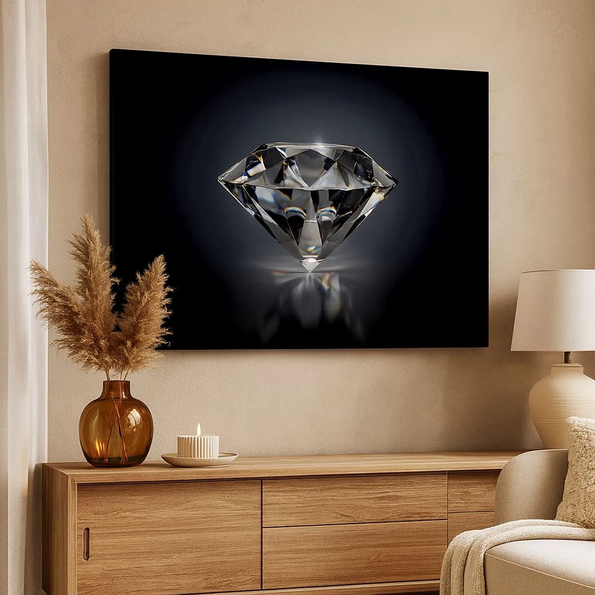 Tablou pe pânză Canvas - O abordare artistică a unui diamant pe un fundal întunecat - 70x50cm - Best girls friend - Decorațiune modernă pentru perete pentru living și dormitor ARTTOR