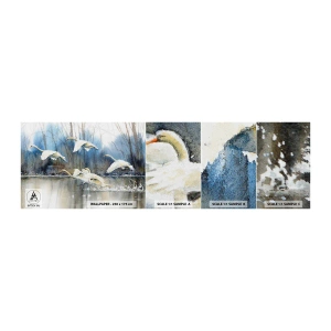 Mostră de Tapet Standard Eco - Dansând cu lebedele sălbatice - Lebedele, Păsări, Peisaj - 100x30 cm