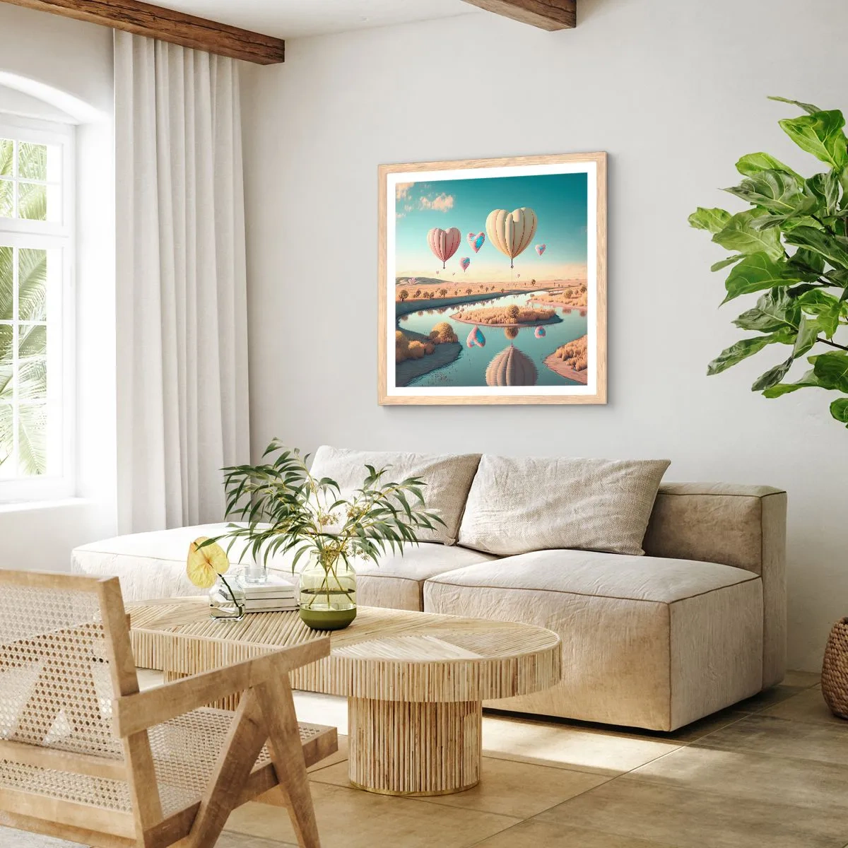 Poster în ramă de stejar deschis - Iubirea ne înalță - 60x60 cm