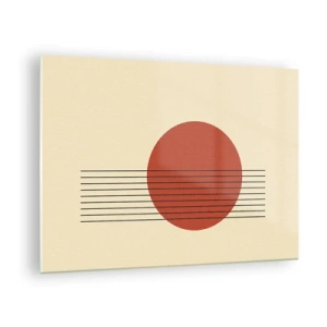 Tablou pe sticlă - Grafică minimalistă cu cerc roșu și linii - 70x50cm - În continuare - Decorațiune modernă pentru perete pentru living și dormitor ARTTOR