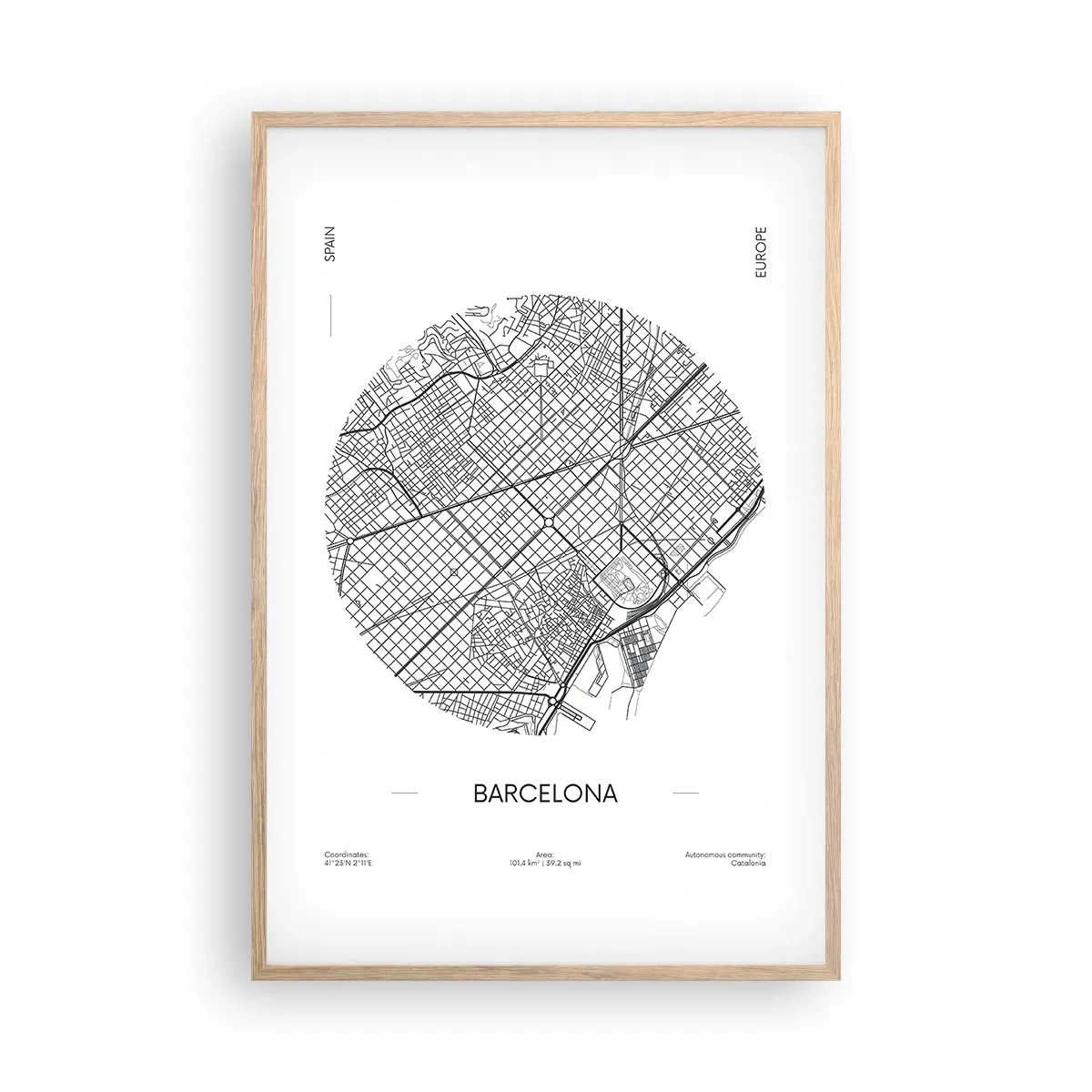 Poster în ramă de stejar deschis - Anatomia Barcelonei - 61x91 cm