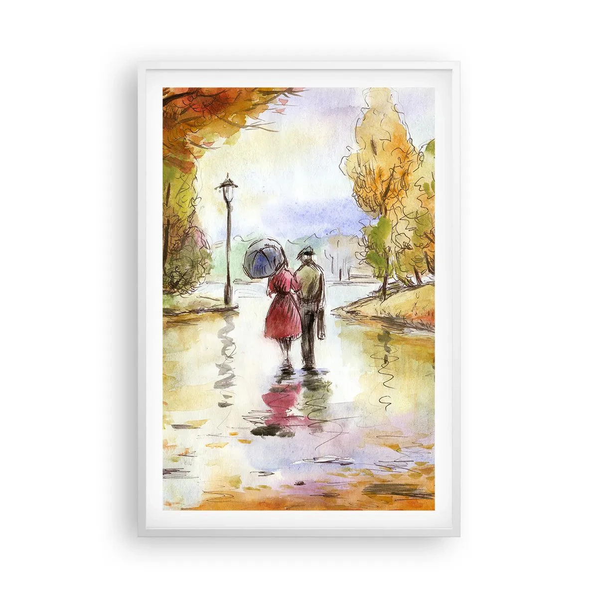 Poster în ramă albă - Toamnă romantică în parc - 61x91 cm