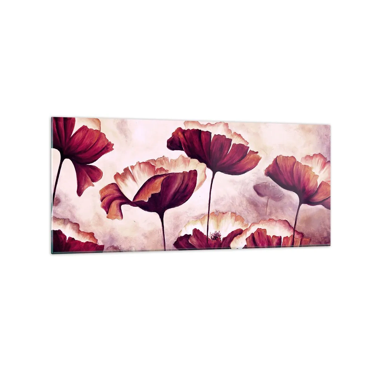 Tablou pe sticlă - Fulgi roșii și albi - 120x50 cm