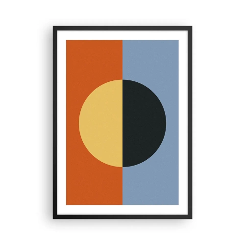 Poster în ramă neagră - Compoziție geometrică cu cerc și culori contrastante - 50x70cm - O compoziție de căldură și răcoare - Decorațiune modernă pentru perete pentru living și dormitor ARTTOR