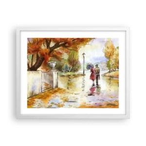 Poster în ramă albă - Toamnă romantică în parc - 50x40 cm