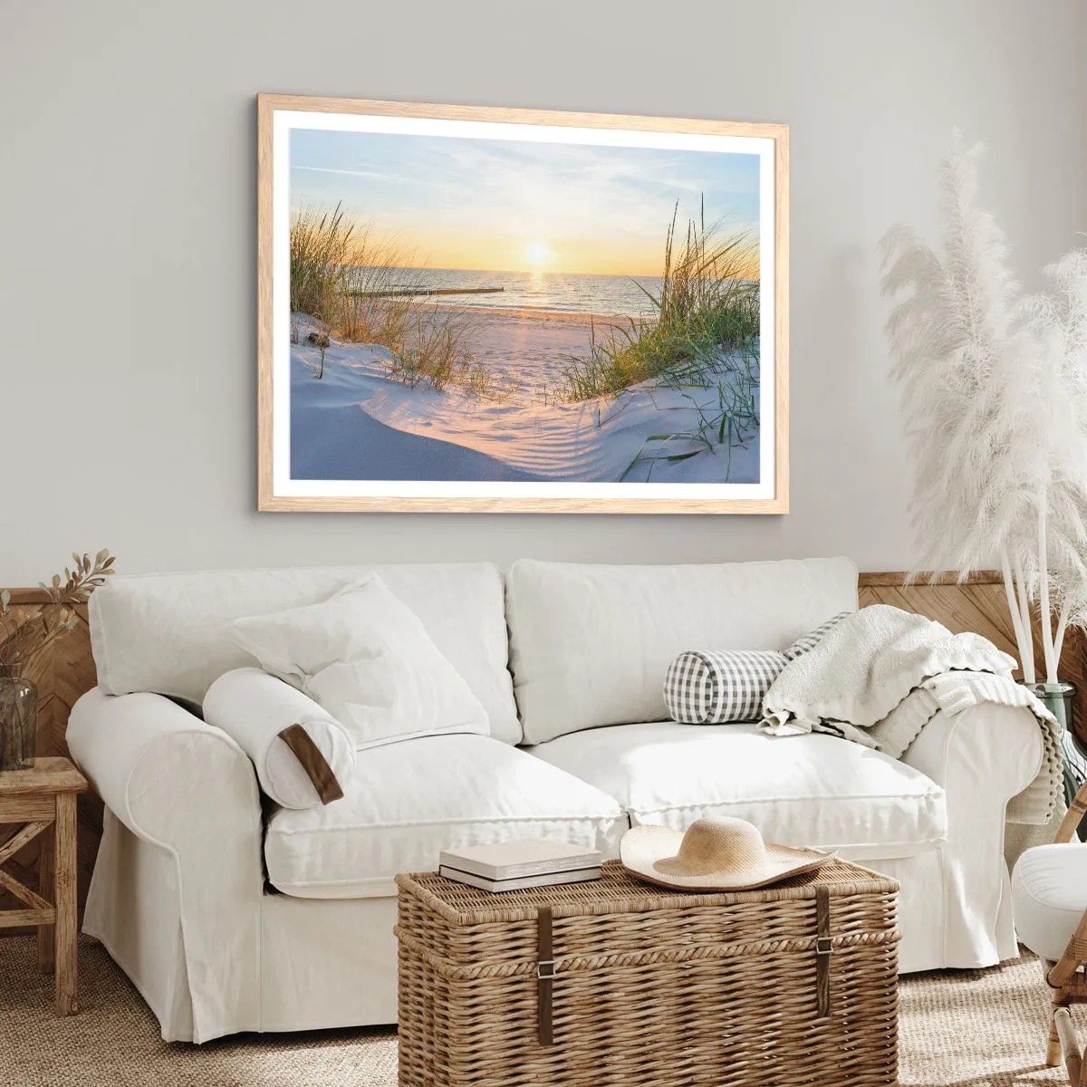 Poster în ramă de stejar deschis - Zumzet de mare, o plajă sălbatică printre ierburi... - 50x40 cm