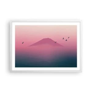 Poster în ramă albă - Călători deasupra norilor - 70x50 cm