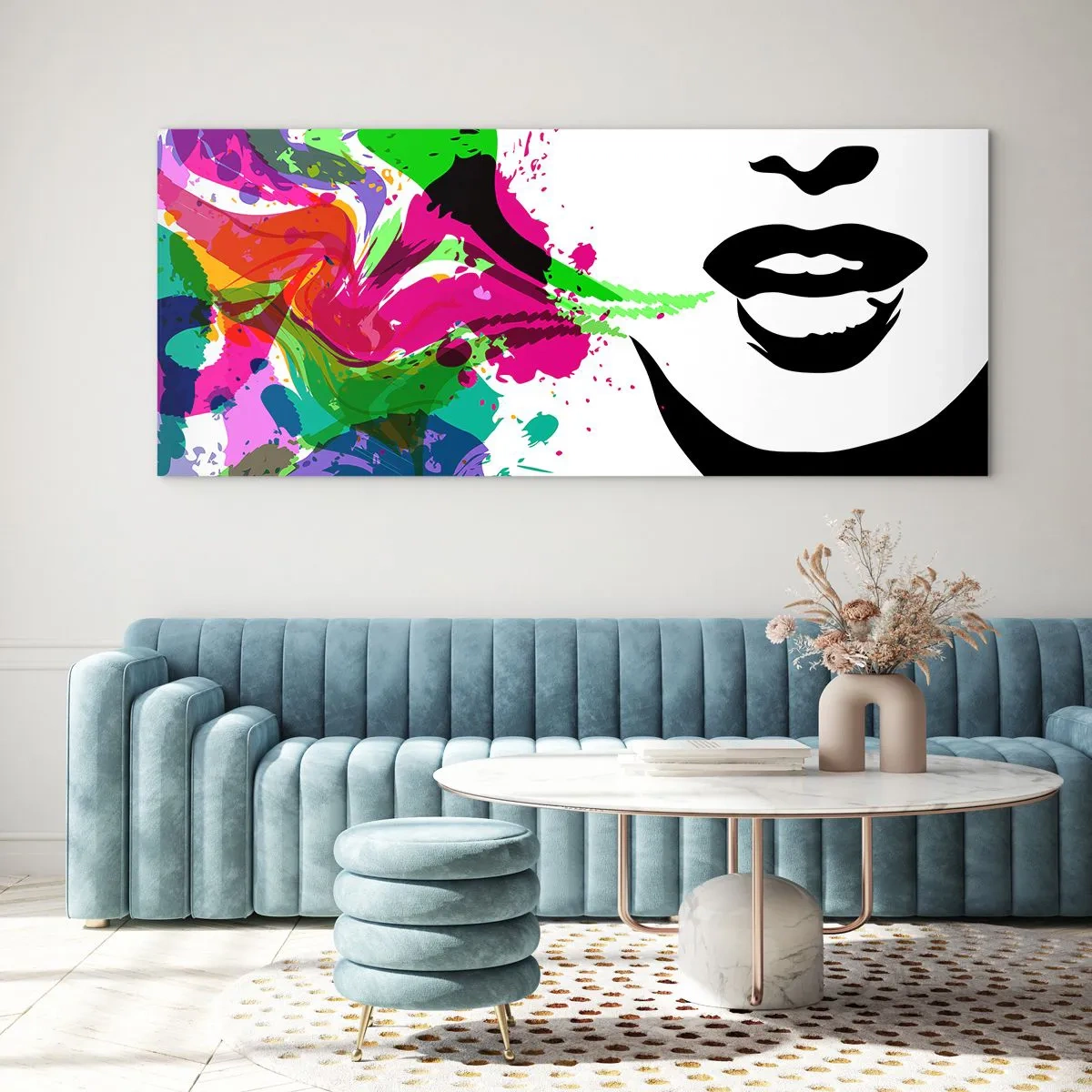 Tablou pe sticlă - O poveste în culorile curcubeului - 100x40 cm