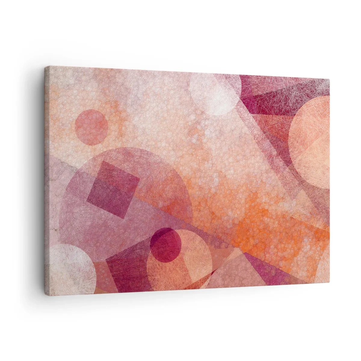 Tablou pe pânză Canvas - Forme geometrice abstracte în nuanțe pastelate de roz - 70x50cm - Transformări geometrice în roz - Decorațiune modernă pentru perete pentru living și dormitor ARTTOR