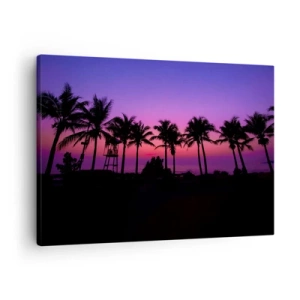 Tablou pe pânză Canvas - Siluete de palmieri pe un cer roz-violet la apus - 70x50cm - O seară sub palmieri - Decorațiune modernă pentru perete pentru living și dormitor ARTTOR
