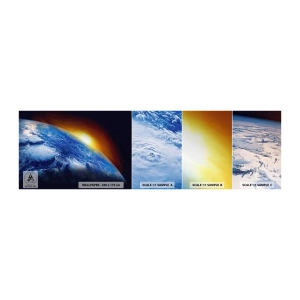 Mostră tapet autocolant Deluxe Sticker - Răsărit de soare deasupra planetei albastre - Abstracția, 3D, Cosmos - 100x30 cm