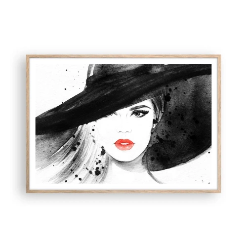 Poster în ramă de stejar deschis - Doamna în negru - 100x70 cm