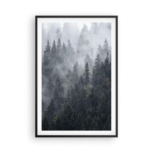 Poster în ramă neagră - Zori de pădure - 61x91 cm