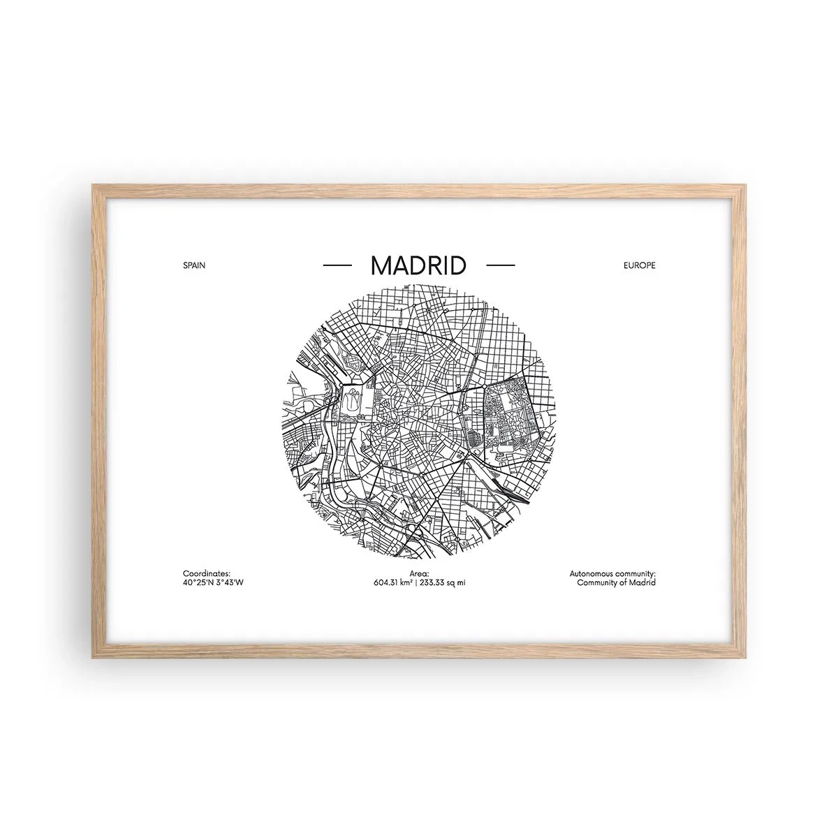 Poster în ramă de stejar deschis - Anatomia Madridului - 70x50 cm