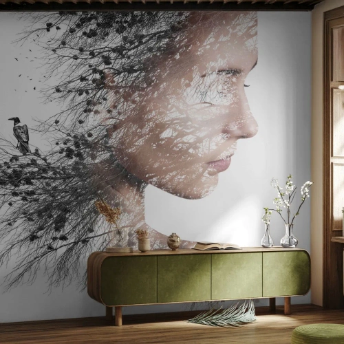 Tapet Premium Sand - Spiritul pădurii - Abstracția, Chipul de femeie, Copac - 250x175 cm