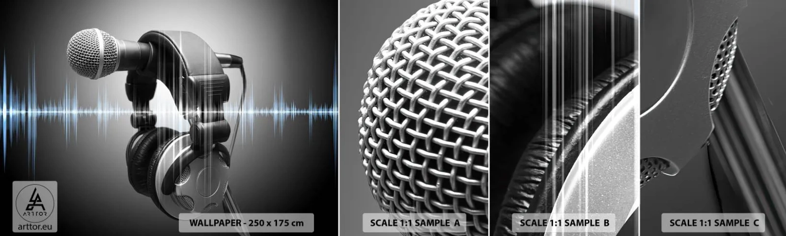 Mostră de Tapet Standard Eco - Încă se mai poate auzi cântecul - Microfon, Căști muzicale, Muzică - 100x30 cm