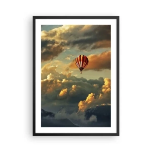 Poster în ramă neagră - Un balon printre nori la apus - 50x70cm - Zbor pentru că vreau - Decorațiune modernă pentru perete pentru living și dormitor ARTTOR