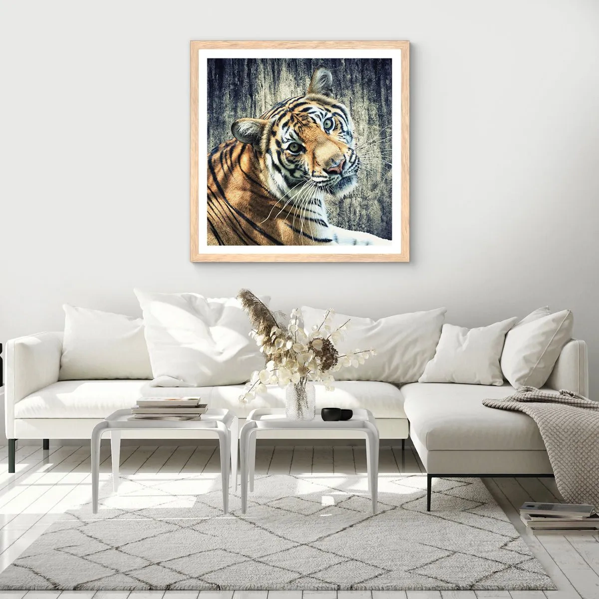 Poster în ramă de stejar deschis - Portret în fluxuri de lumină - 40x40 cm