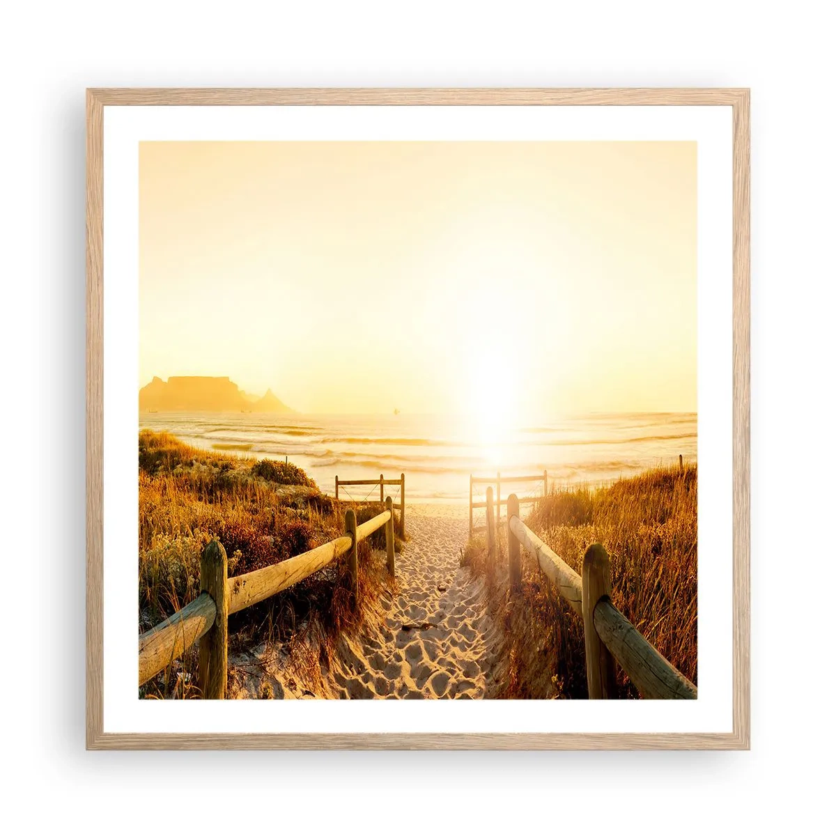 Poster în ramă de stejar deschis - Prin dune spre soare - 60x60 cm