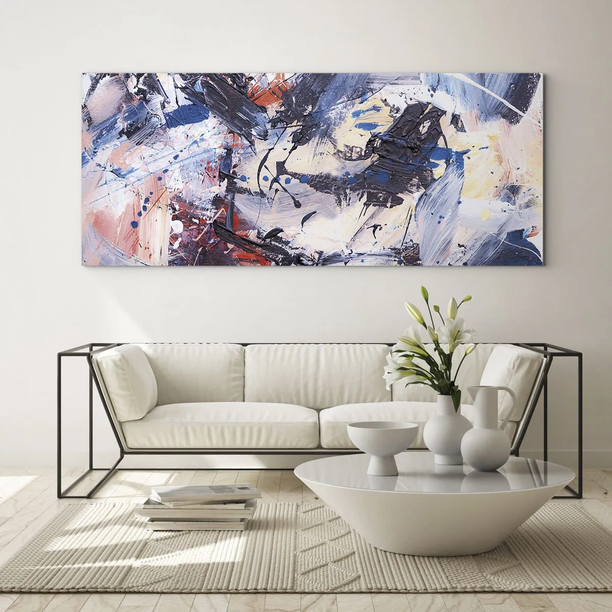Tablou pe sticlă - Dansul nebun al abstracției - 100x40 cm