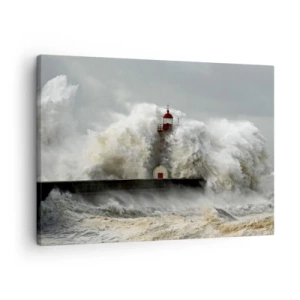 Tablou pe pânză Canvas - Un far înconjurat de valuri agitate în timpul unei furtuni - 70x50cm - Mânia oceanului - Decorațiune modernă pentru perete pentru living și dormitor ARTTOR