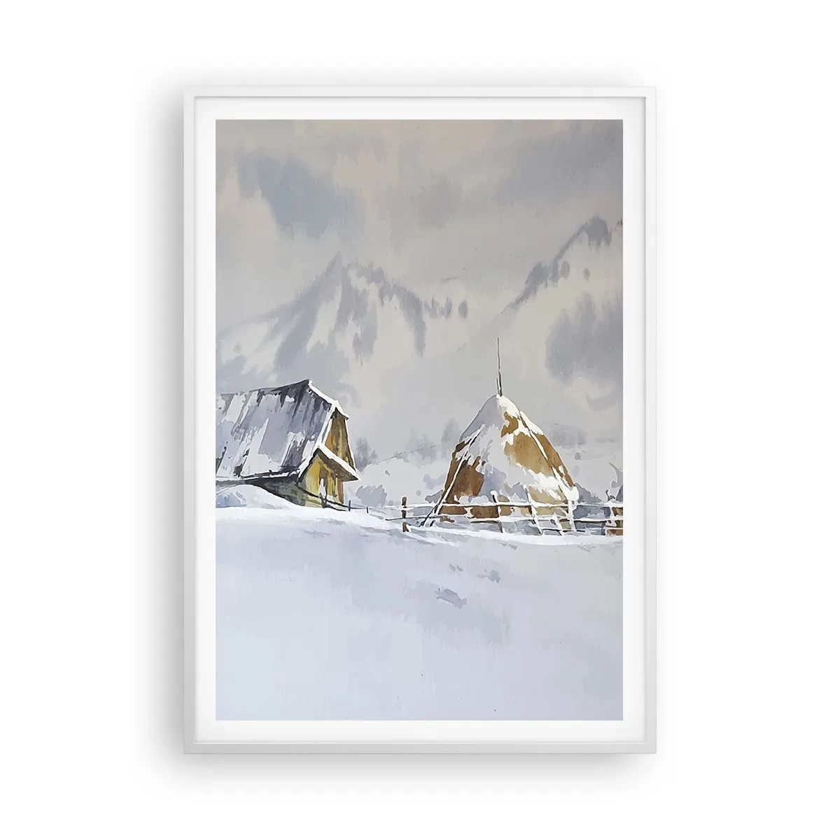 Poster în ramă albă - Într-o vale înzăpezită - 70x100 cm