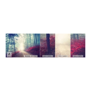 Mostră tapet autocolant Deluxe Sticker - Ce bine e să te trezești în zori de ziuă - Peisaj, pădure, Drum forestier - 100x30 cm