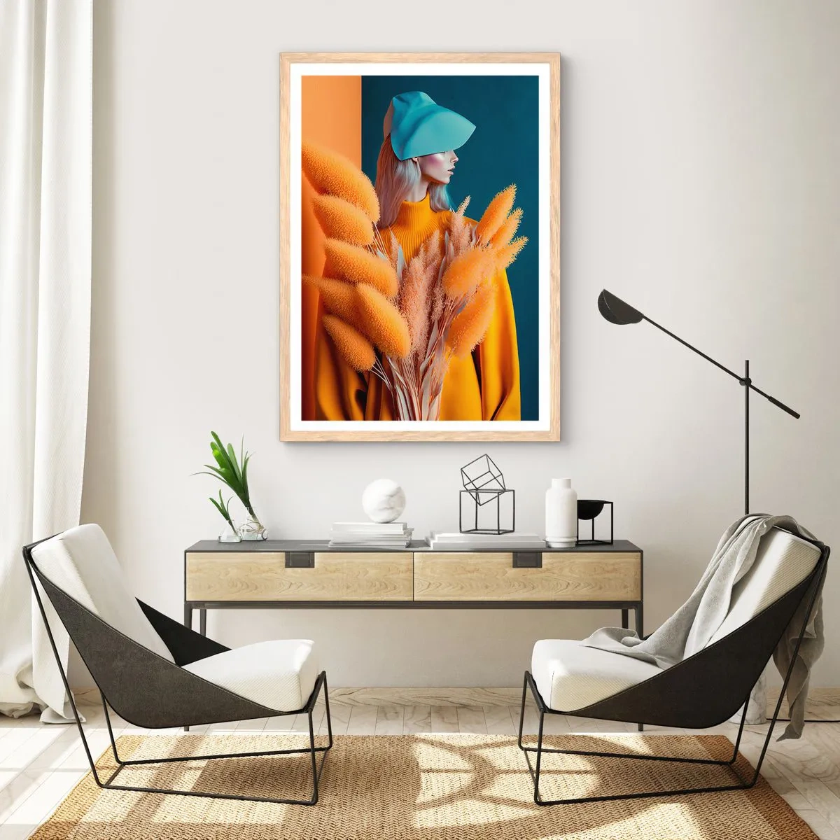 Poster în ramă de stejar deschis - Portret pufos - 50x70 cm