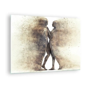 Tablou pe sticlă - Siluete abstracte a două figuri într-un stil prăfuit - 70x50cm - Din praf s-au ridicat la iubire - Decorațiune modernă pentru perete pentru living și dormitor ARTTOR