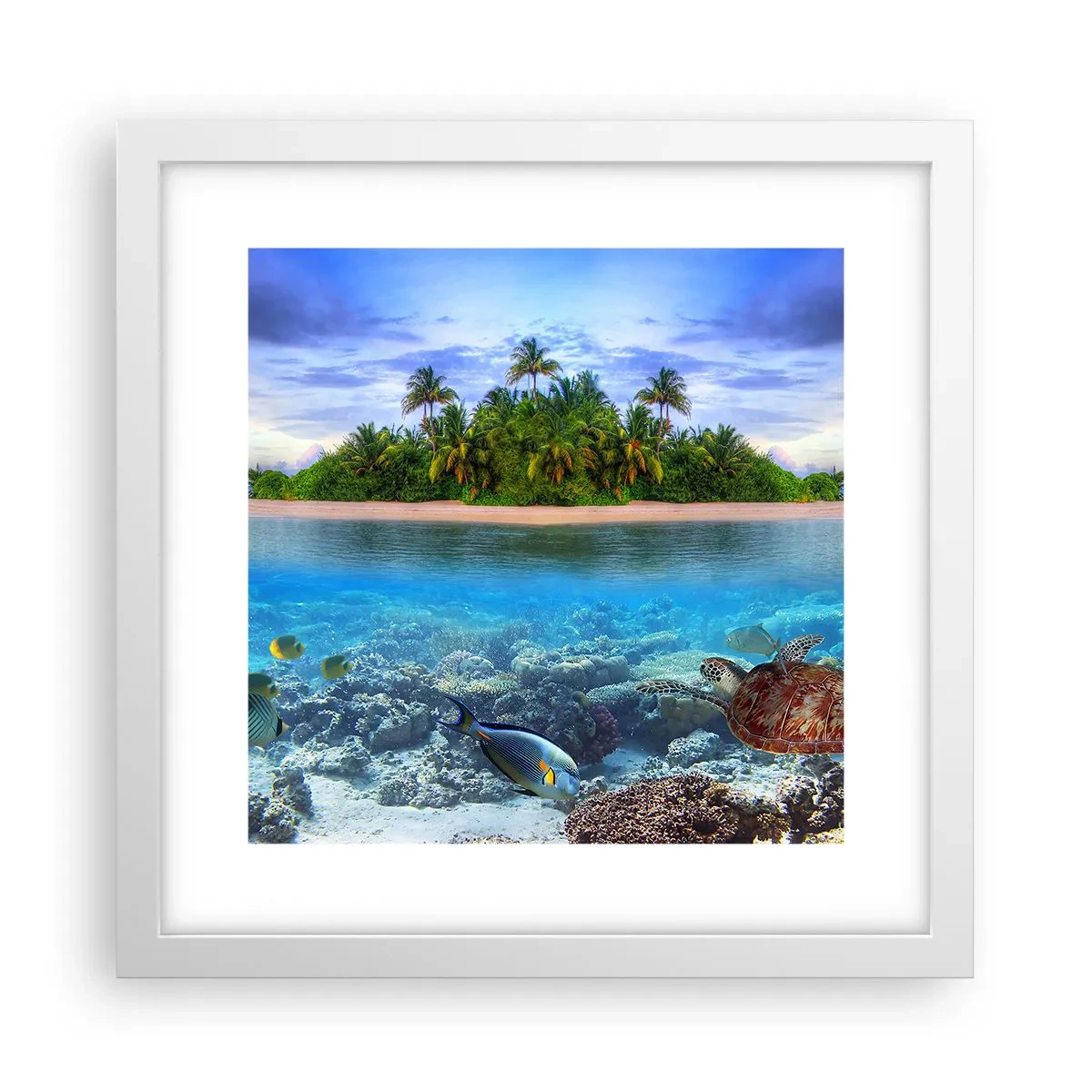 Poster în ramă albă - Insula paradisiacă vă invită - 30x30 cm