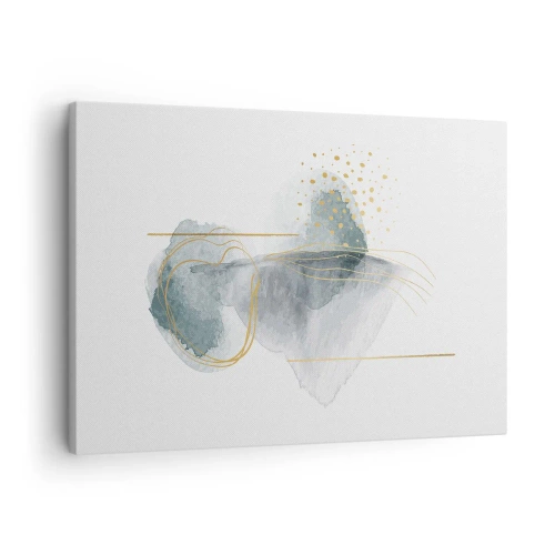 Tablou pe pânză Canvas - O compoziție abstractă în nuanțe de turcoaz și auriu. - 70x50cm - Despre relația dintre gri și auriu - Decorațiune modernă pentru perete pentru living și dormitor ARTTOR