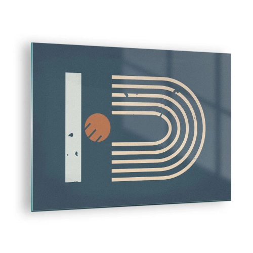 Tablou pe sticlă - Compoziție retro geometrică pe un fundal întunecat - 70x50cm - Geometrie în funcție de rodie - Decorațiune modernă pentru perete pentru living și dormitor ARTTOR