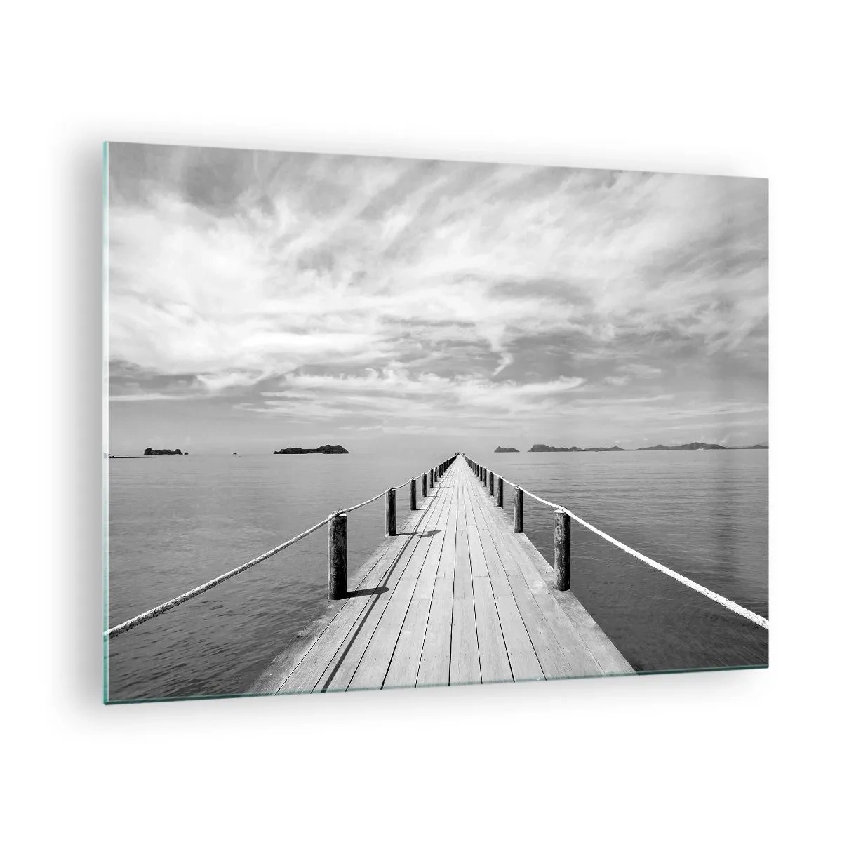 Tablou pe sticlă - Un dig de lemn care duce în depărtare peste o mare calmă - 70x50cm - Ce zici de o călătorie... - Decorațiune modernă pentru perete pentru living și dormitor ARTTOR