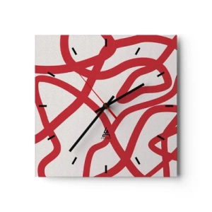 Ceas de perete - Ceas pe sticlă - Roșu pe alb - 40x40 cm
