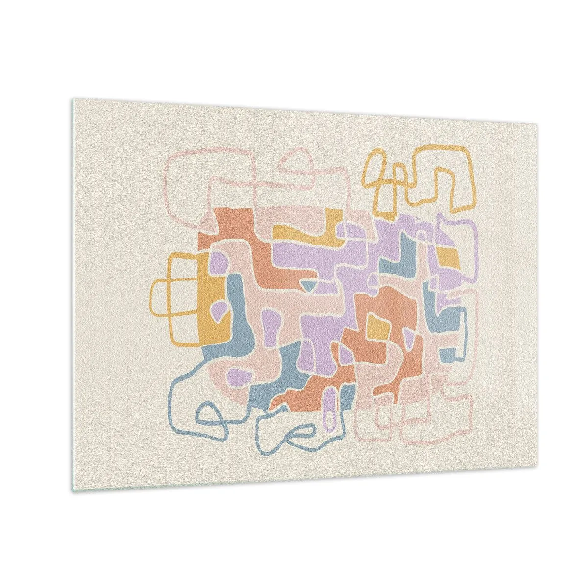 Tablou pe sticlă - Un labirint colorat de linii pe un fundal crem - 70x50cm - Labirintul - o aventură plină de bucurie - Decorațiune modernă pentru perete pentru living și dormitor ARTTOR