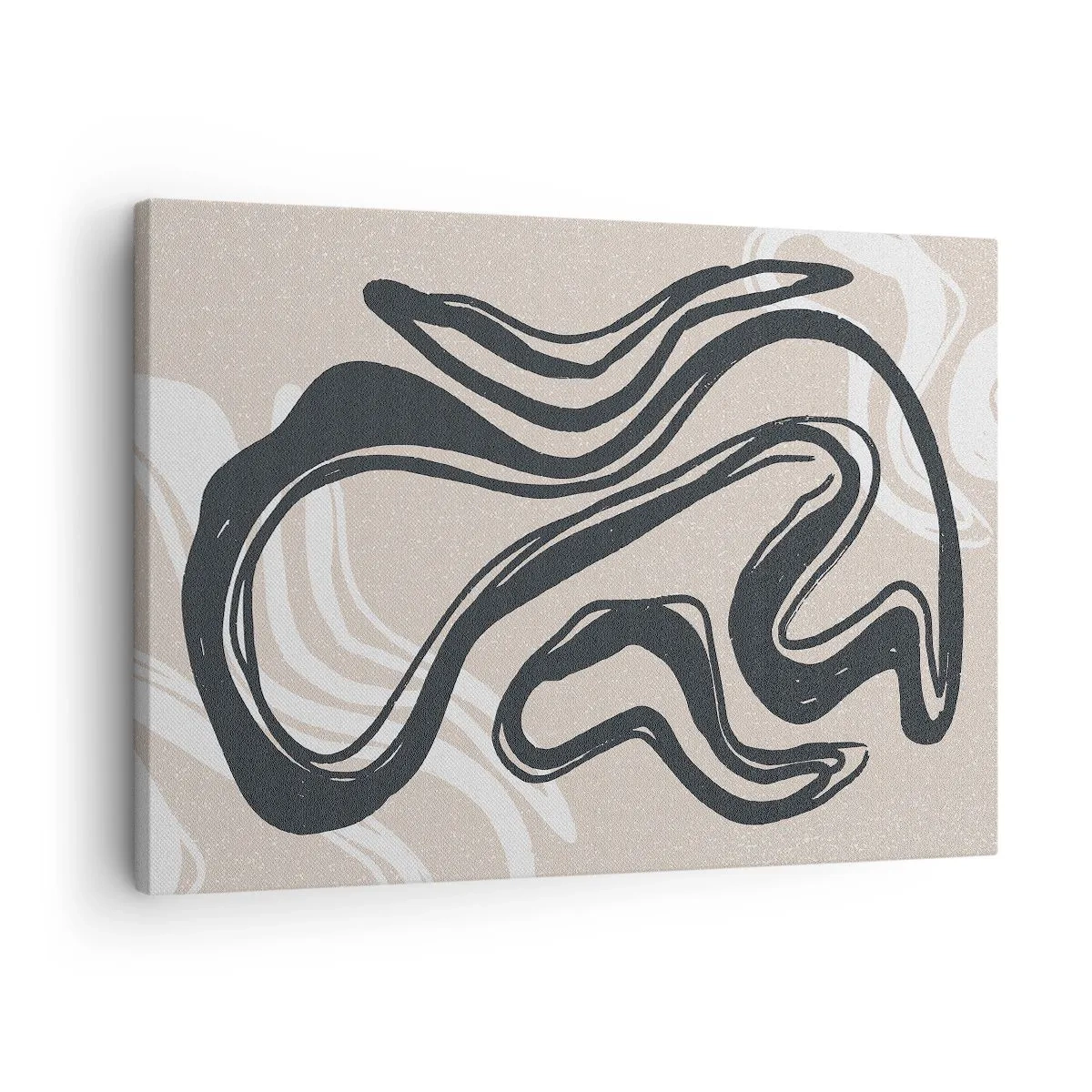 Tablou pe pânză Canvas - Linii abstracte în nuanțe închise pe un fundal bej - 70x50cm - Expresie multiplicată - Decorațiune modernă pentru perete pentru living și dormitor ARTTOR