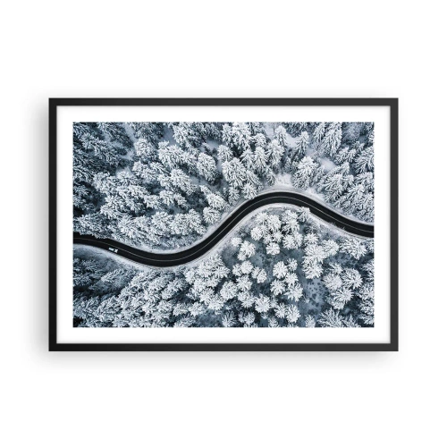 Poster în ramă neagră - Prin pădurea de iarnă - 70x50 cm