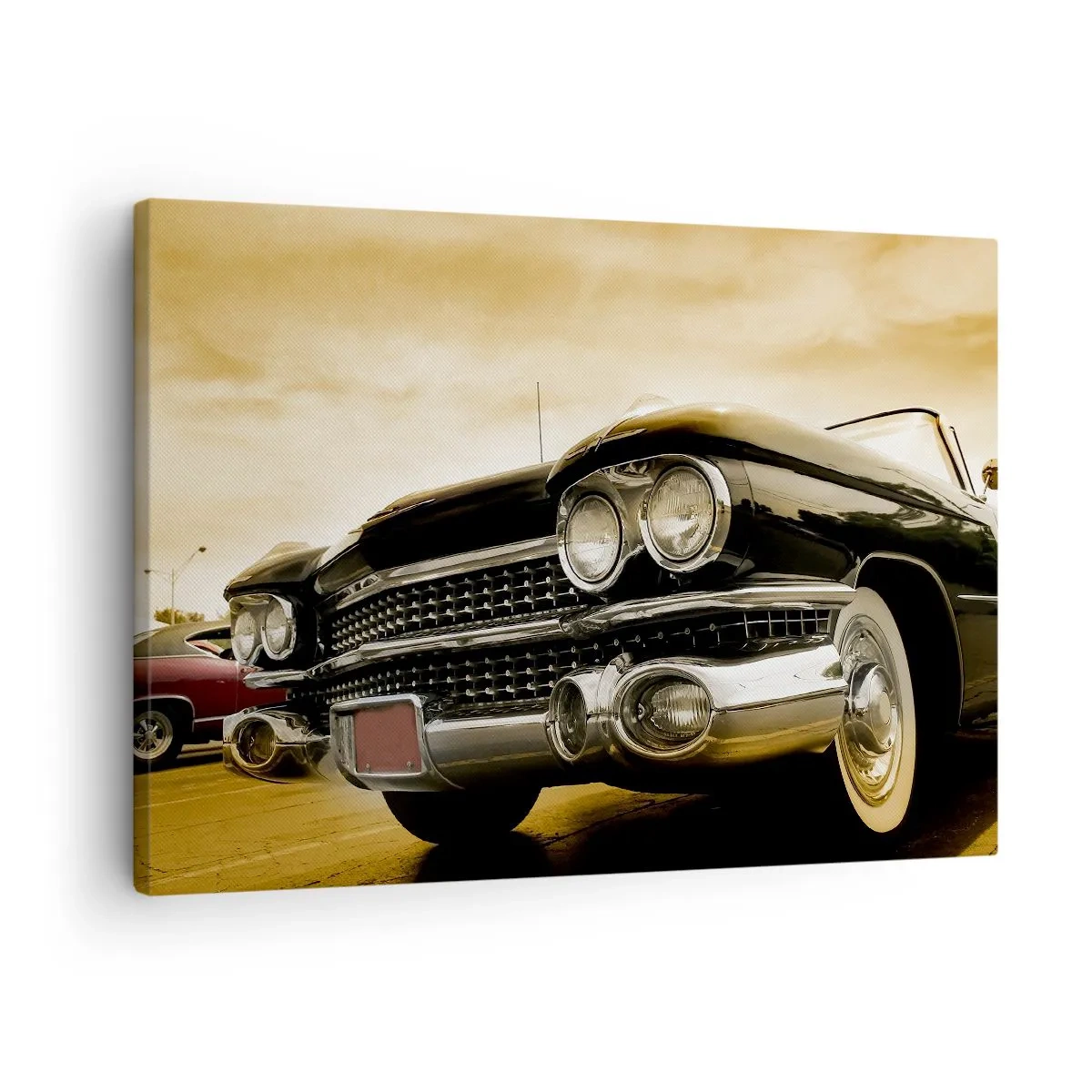 Tablou pe pânză Canvas - O mașină de epocă cu aspect retro și detalii cromate. - 70x50cm - Clasicul nu se demodează niciodată - Decorațiune modernă pentru perete pentru living și dormitor ARTTOR