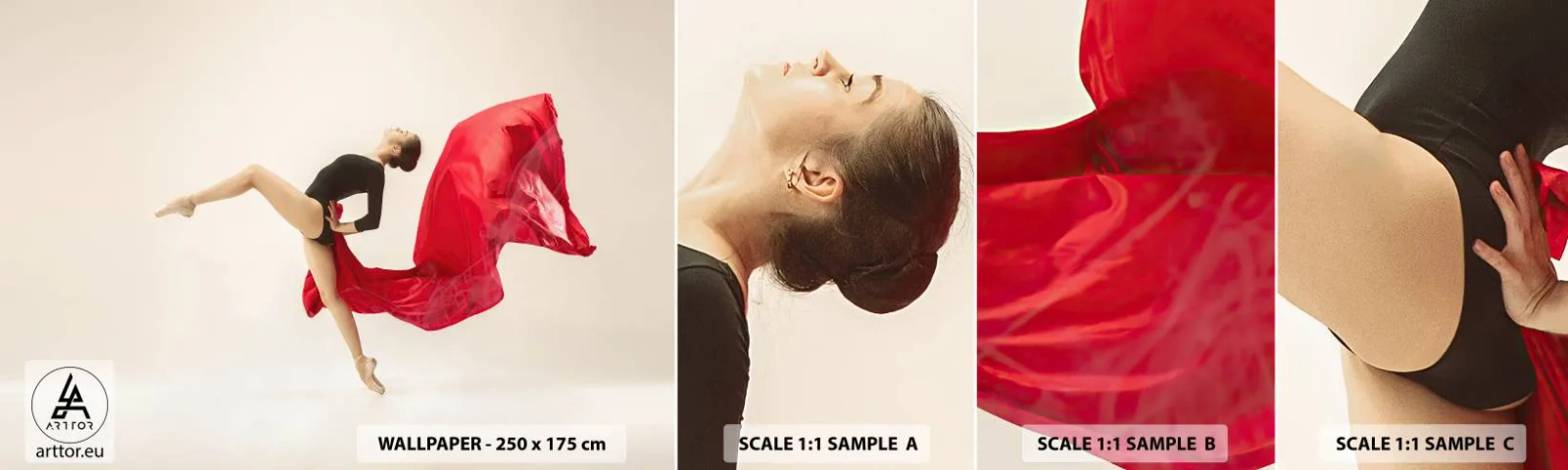 Mostră tapet autocolant Deluxe Sticker - Roșu și negru - Balerină, Dans, Balet - 100x30 cm