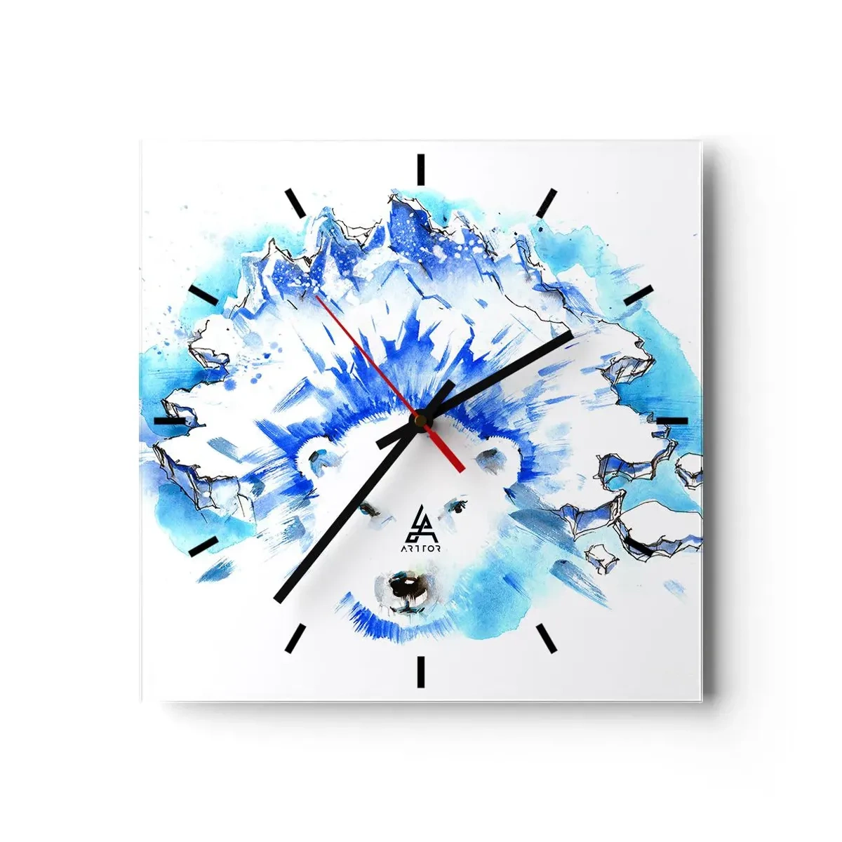 Ceas de perete - Ceas pe sticlă - Regele Arcticii într-o coroană de gheață - 30x30 cm