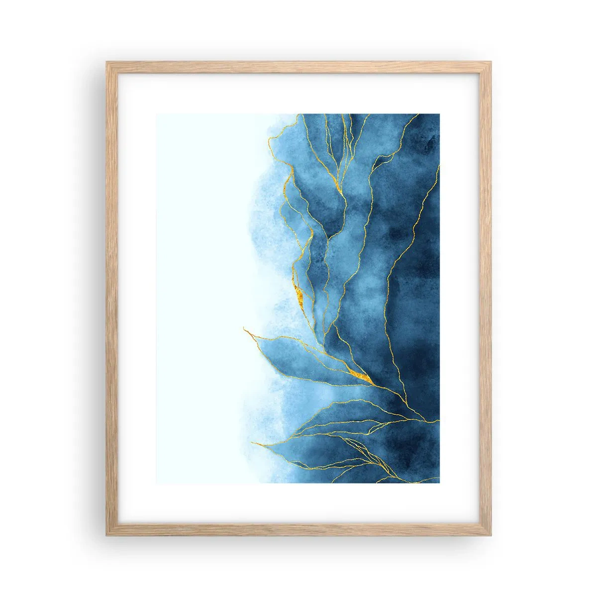 Poster în ramă de stejar deschis - Albastru în aur - 40x50 cm