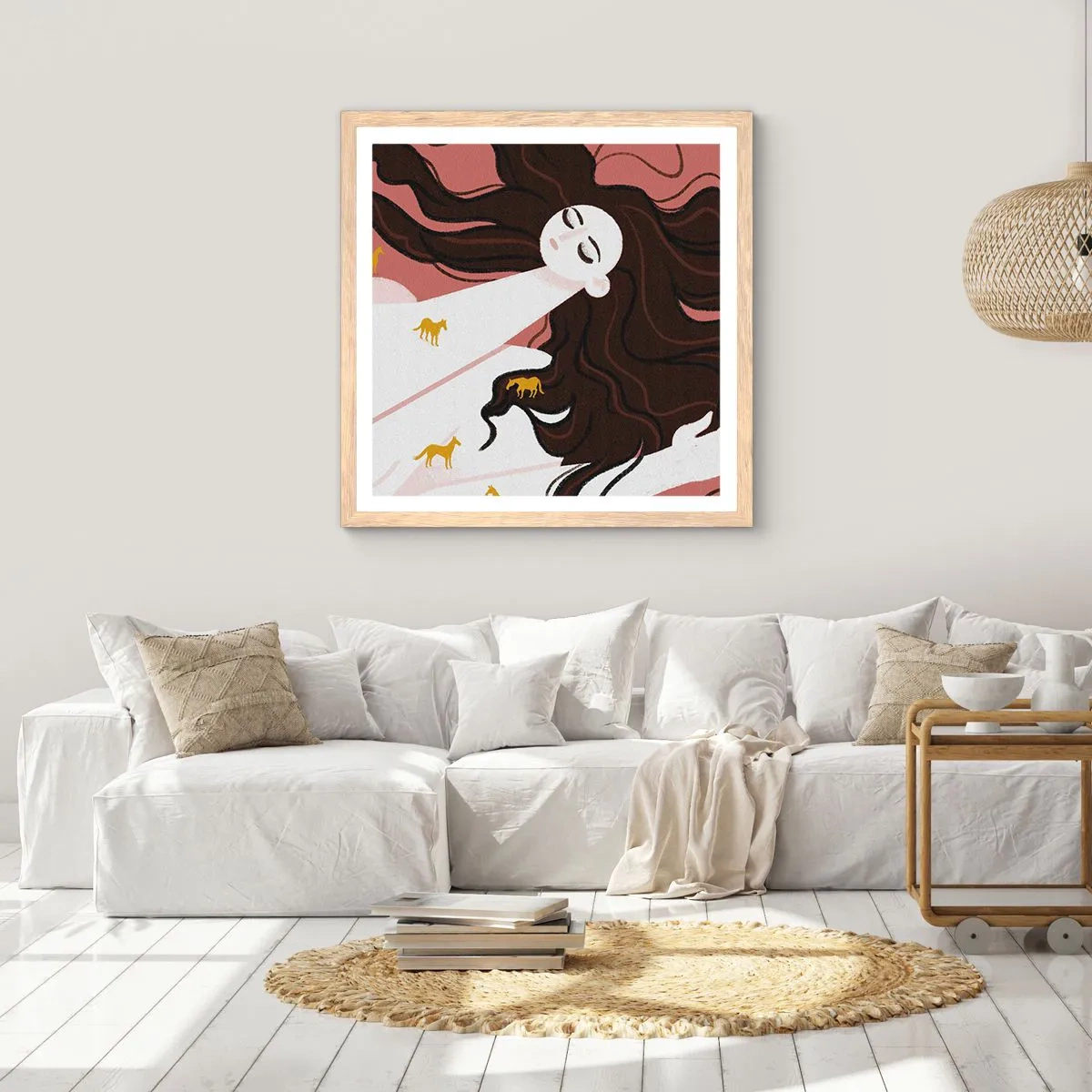 Poster în ramă de stejar deschis - Visul despre calul de aur - 40x40 cm