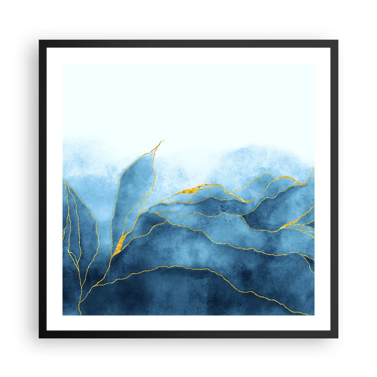 Poster în ramă neagră - Albastru în aur - 60x60 cm