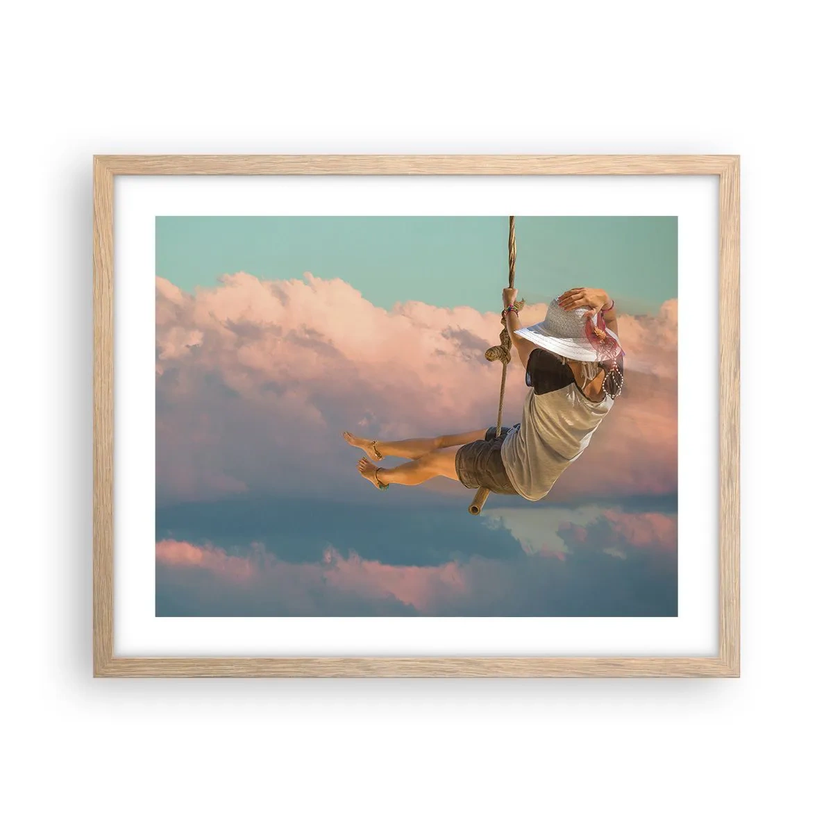 Poster în ramă de stejar deschis - Distracție în nori - 50x40 cm
