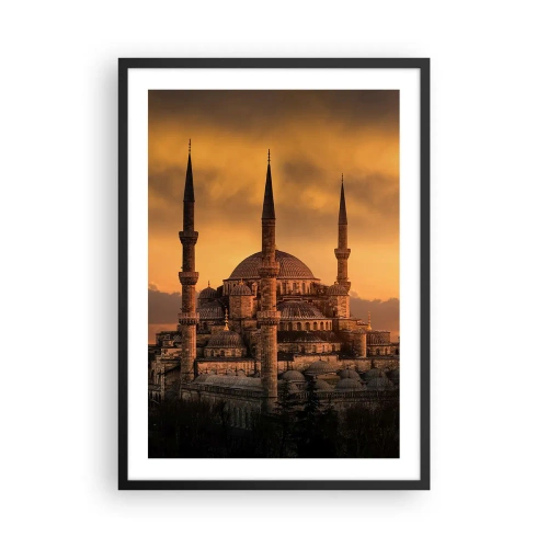 Poster în ramă neagră - Moschee la apus în culori calde - 50x70cm - Dumnezeu este mare - Decorațiune modernă pentru perete pentru living și dormitor ARTTOR