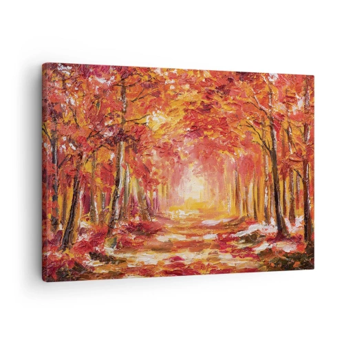 Tablou pe pânză Canvas - Pădure de toamnă în nuanțe de cupru și auriu - 70x50cm - Pădurea de cupru - Decorațiune modernă pentru perete pentru living și dormitor ARTTOR