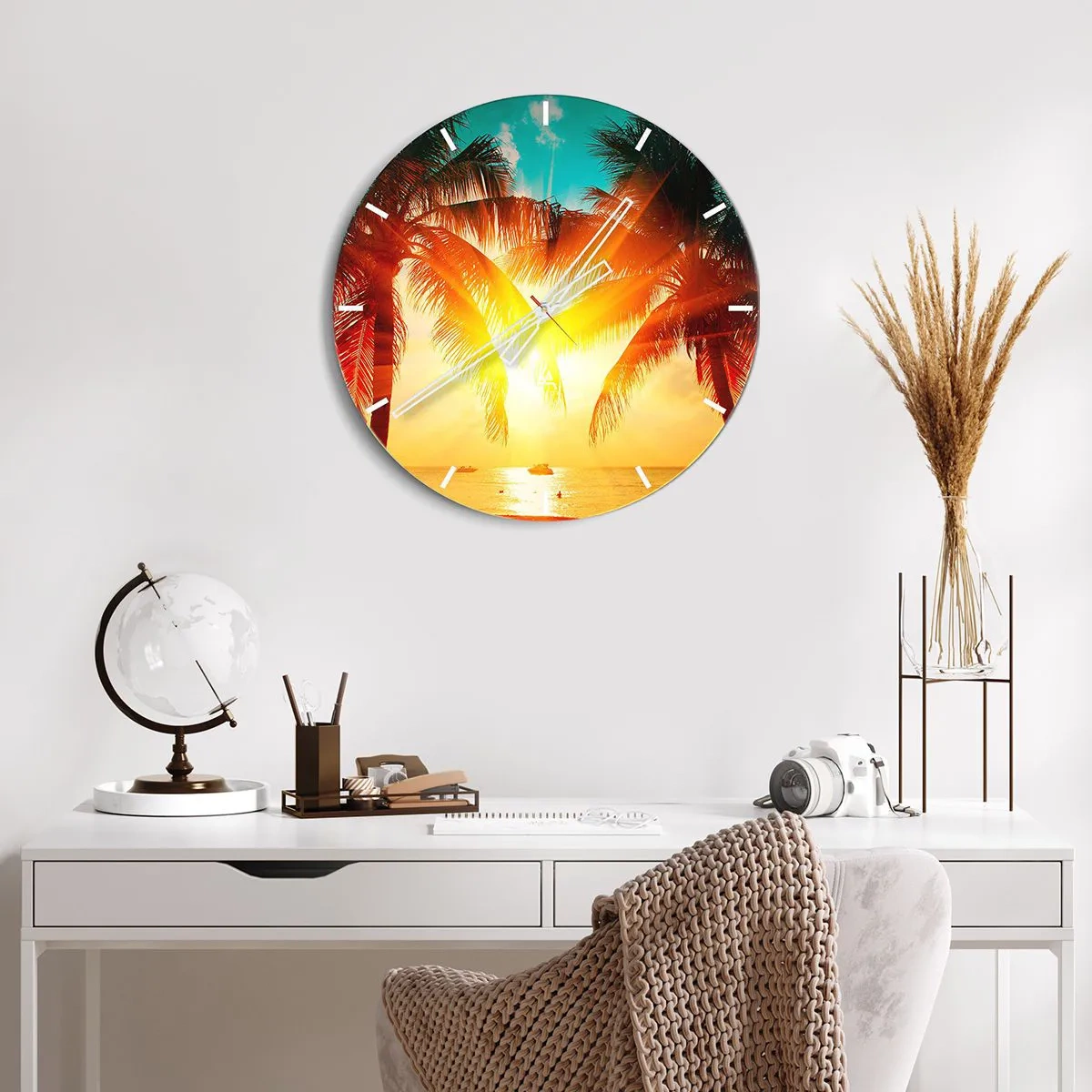 Ceas de perete - Ceas pe sticlă - Cuplu exotic - 30x30 cm