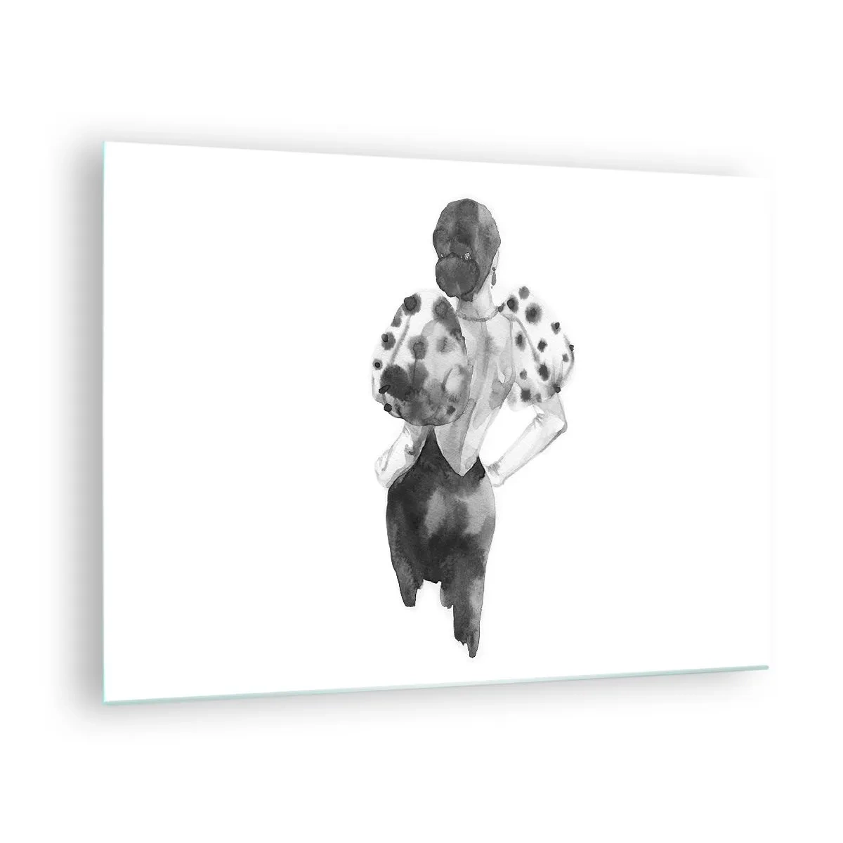 Tablou pe sticlă - Siluetă alb-negru a unei femei într-o ținută elegantă - 70x50cm - A trecut chiar pe lângă noi - Decorațiune modernă pentru perete pentru living și dormitor ARTTOR